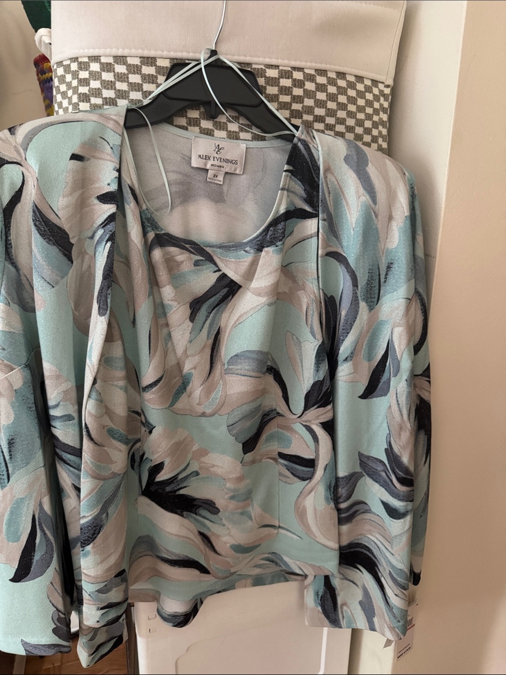 Alex Evenings Mint Swirl Print Shell with Matching Jacket